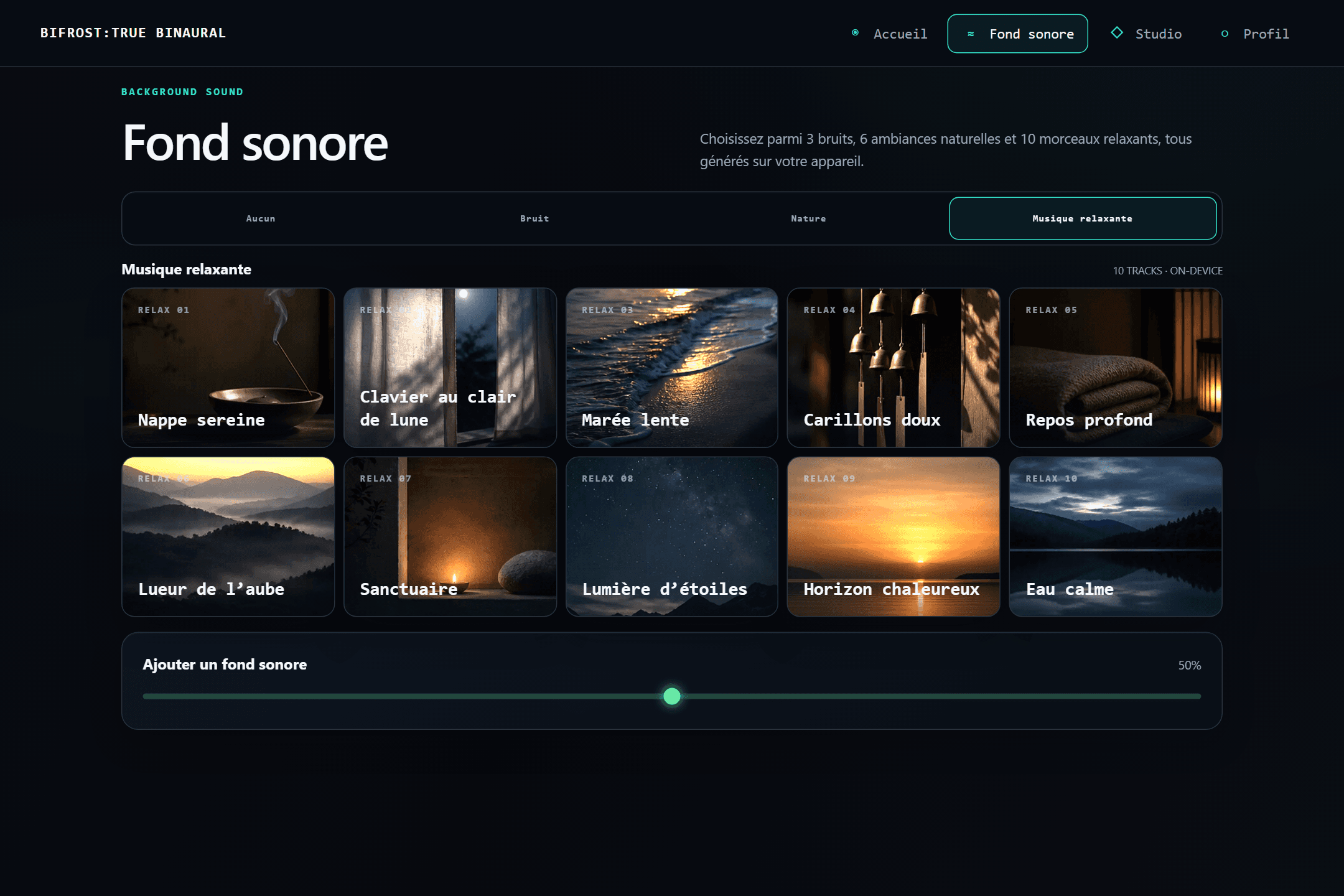 L’écran de composition sonore de BIFROST, avec un fond superposé